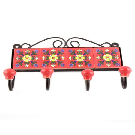 Red And Yellow Tiny Flower Ceramic Tiles Hooks